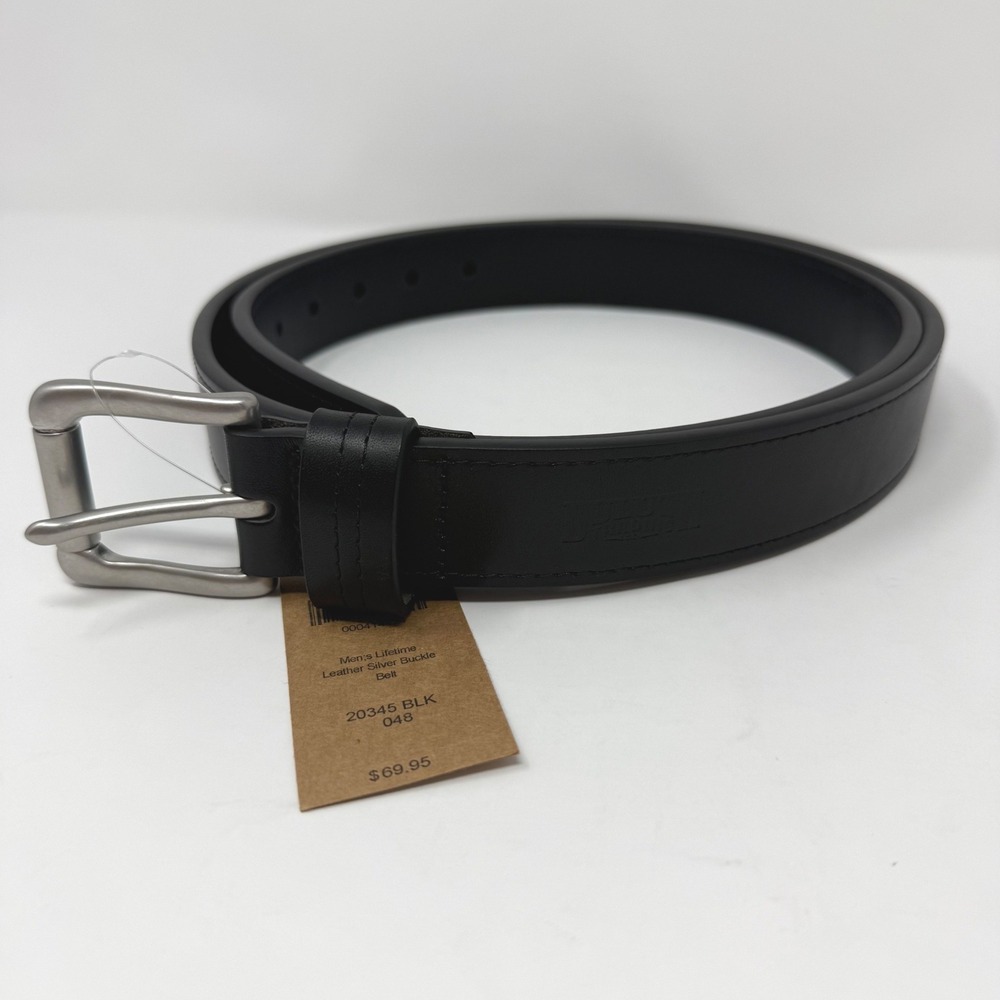Duluth Trading Co Mens Size 48 Lifetime Leather Belt Black Silver Buckle NEW